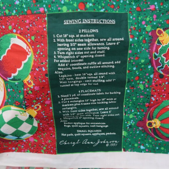 1991 Christmas Ornament Fabric DIY Make Your Own Pillow Placemats Cheryl Johnson - Picture 4 of 4